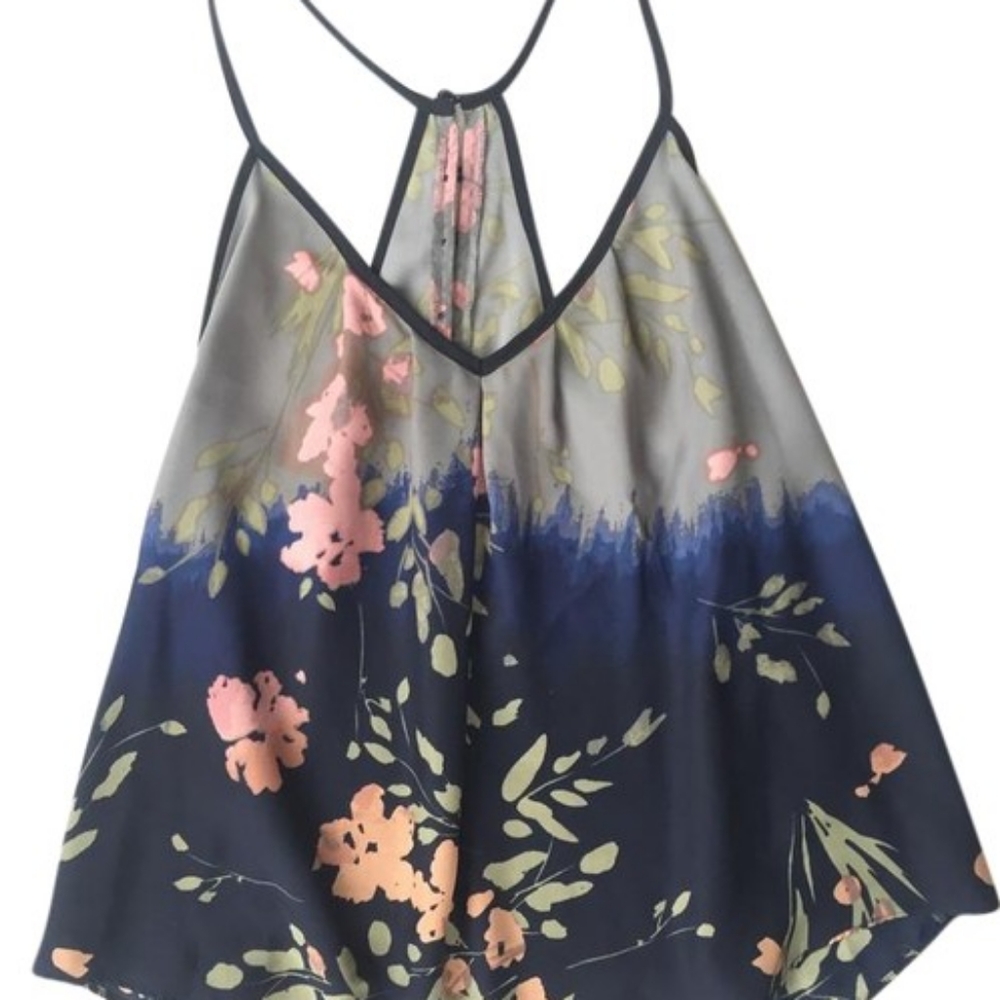 Urban Outfitters Navy Floral Silk Top